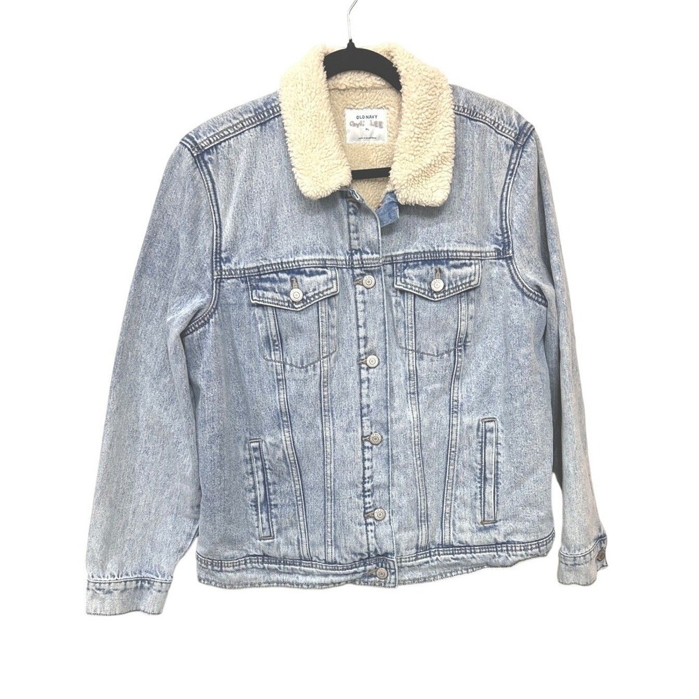 Old Navy Womens Sherpa Lined Denim Trucker Farm Ranch Chore Jacket Cotton XL